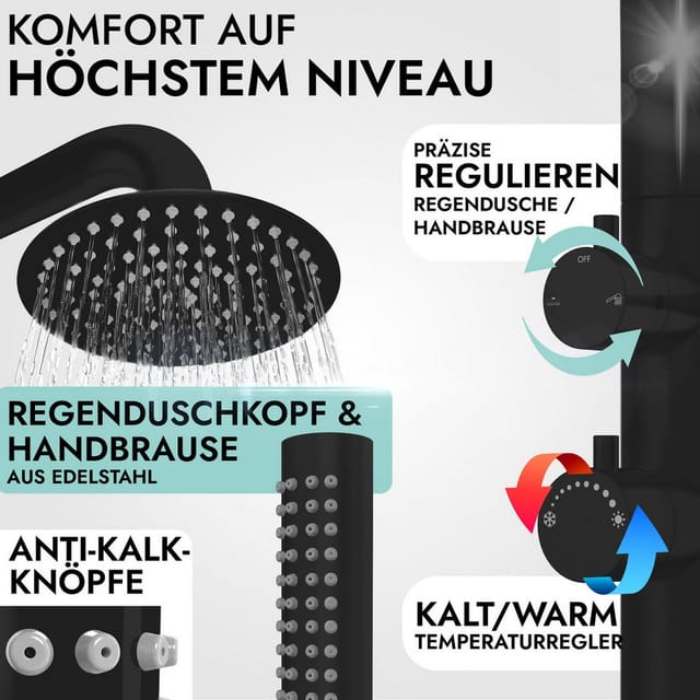 LAWA Living and Lifestyle Gartendusche V2A AISI 304 Edelstahl Pooldusche mit Handbrause Warmwasser Kaltwasser, rostbeständig, witterungsfest, restentleert = winterfest / frostsicher