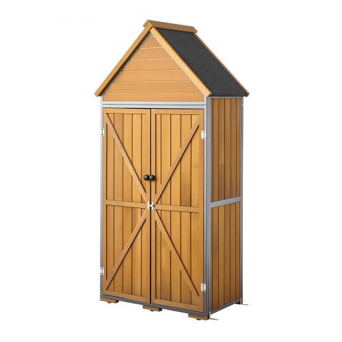 VEVOR Gartenschrank Holz, Geräteschrank mit Abschließbaren Türen, Gerätehaus mit Regalen & Boden, Geräteschuppen, Gartengerätehaus, Werkzeugschrank für Terrasse, Garten / Rasen, 76x43x171 cm