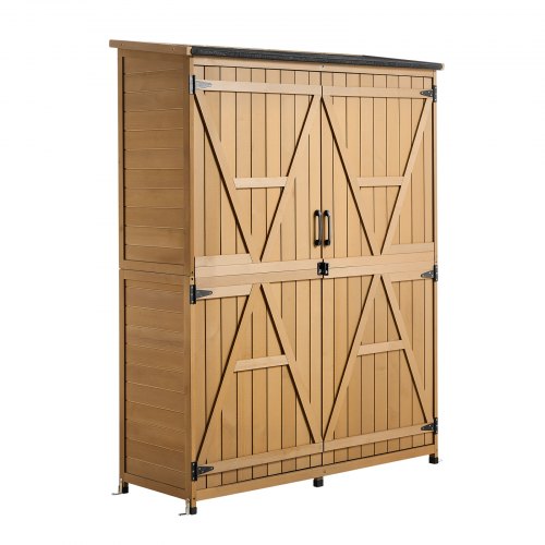 VEVOR Gartenschrank Holz, Geräteschrank mit Abschließbaren Türen & Schrägdach, Gerätehaus inkl. Regalböden & Boden, Geräteschuppen, Werkzeugschrank für Terrasse, Garten, Rasen, 121x43x162,5 cm