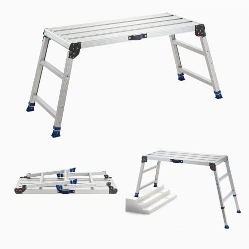 VEVOR Arbeitsplattform 1016x457mm, Klappbare Arbeitsbühne aus Alu mit 226,8kg Tragkraft, 584-876mm Höhenverstellbare Laufbühne mit Sicherheitsverriegelung, Tragbare Stufenleiter für Haus Werkstatt