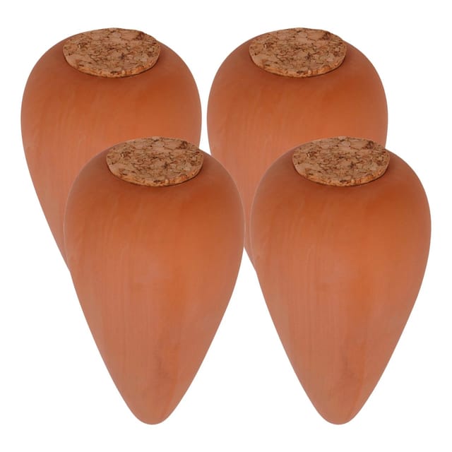 Relaxdays Tonkegel Bewässerung, 4er Set, 350 Ml, Gießhelfer Mit Deckel, Für Zimmerpflanzen & Balkonkästen, Terrakotta
