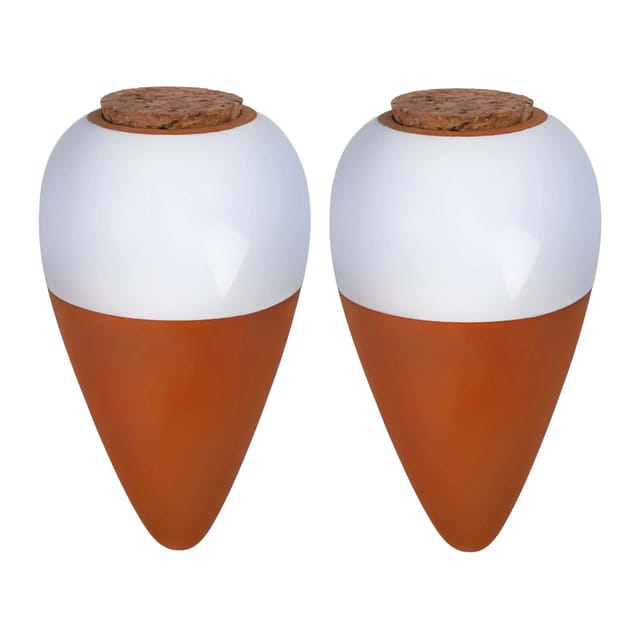 Relaxdays Tonkegel Bewässerung, 2er Set, 350 Ml, Gießhelfer Mit Deckel, Zimmerpflanzen & Balkonkästen, Terrakotta/weiß