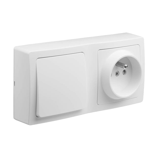 Wechselschalter + Steckdose – Ideale Kombination Für Renovierungen – Einfache Installation – Aufputzmontage (horizontal Oder Vertikal) – Weiß – 146 X 86 X 39,6 Mm