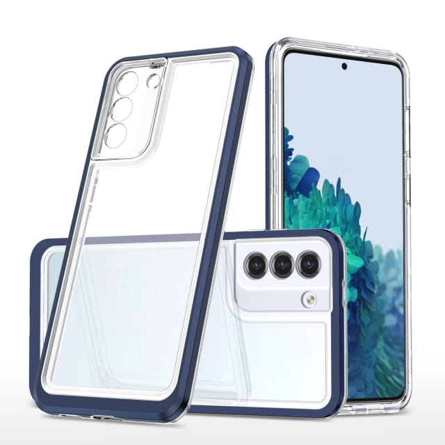 Transparente 3-in-1-hülle Für Samsung Galaxy S23+, Silikonhülle Mit Rahmen, Blau