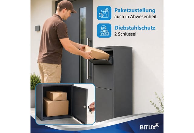 Bituxx Paketbox Xl 82 × 44 × 22 Cm - Abschließbarer Paketkasten Für Pakete Bis 38 × 33 × 17 Cm, Wetterfest, 2 Schlüssel, Wand- Und Bodenmontage, Anthrazit