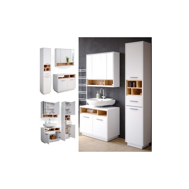 Vicco - Badmöbel-set Beatrice, Weiß, 3 Teile, Mit Hochschrank