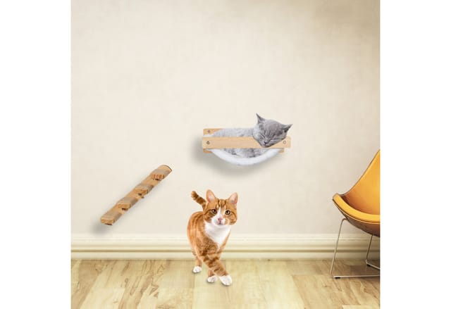 Relaxdays - Katzentreppe, Wand, Katzenleiter 4 Stufen, Hbt: Ca. 29x34x22,5 Cm, Zubehör Für Kletterwand, Holz & Jute, Natur