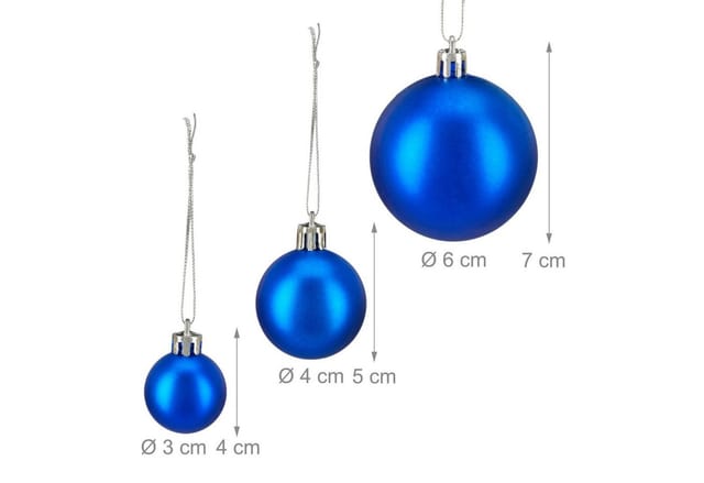 Relaxdays Christbaumkugeln 100er Set Kunststoff Blau Glänzend Matt Glitzernd 3 Größen 4 cm bis 7 cm