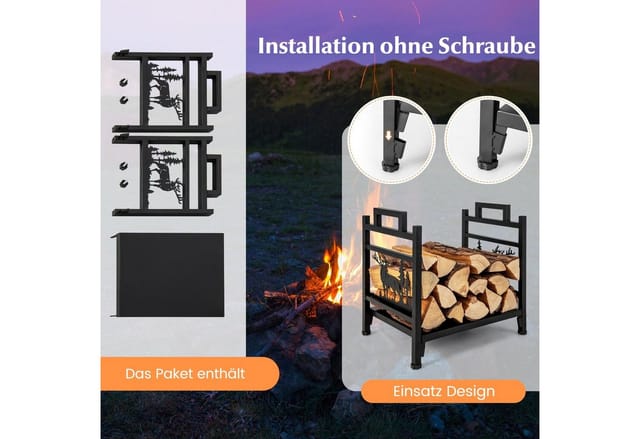 Costway Kaminholzregal Kaminholzständer Aus Metall mit Griffen