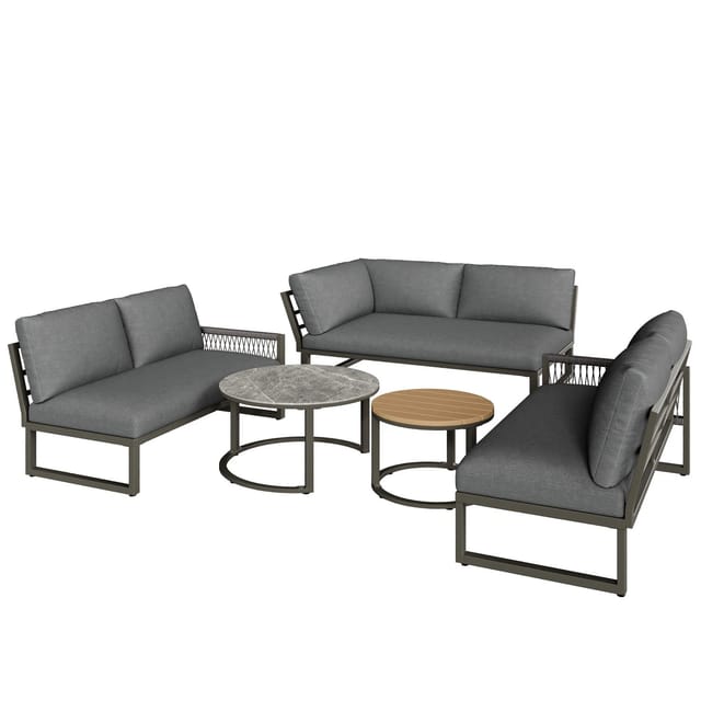 okwish Garten-Lounge-Set für 6-7 Personen Ecksofa mit Verzinktem Eisengestell Grau