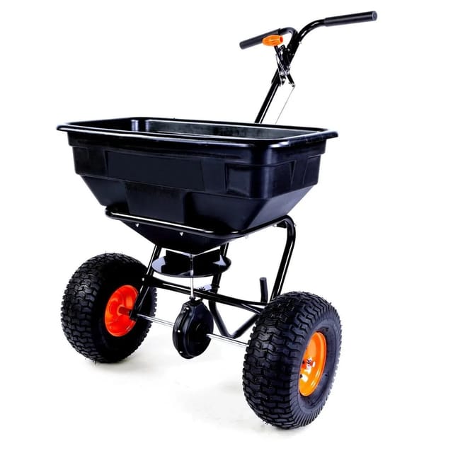 FUXTEC FX-GS56 Salzstreuer Streuwagen Saatgutstreu Variable Streubreite bis 3,65 m mit 56kg Volumen