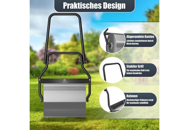 KESSER Rasenwalze Metall befüllbar mit Wasser oder Sand, Rasenroller inklusive Handschuhe,Gartenwalze mit 60 Liter Füllvolumen / 50 cm breit Handwalze