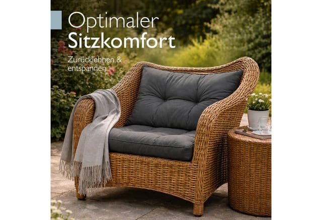 Beautissu Sitzkissen Lounge Kissen Set Outdoor Graphitgrau XLuna, 50x50cm, 50x40cm, Sitzkissen Gartenstuhl 10 cm dick Sitzpolster Auflagen für Gartenmöbel