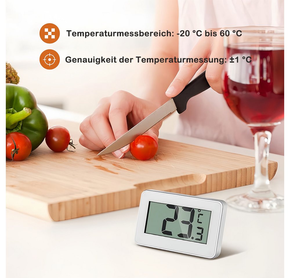AFKSMILE Kühlschrankthermometer 2 Kühlschrankthermometer leicht lesbares digitales-Display Thermometer, Magnet- und Hakenaufhänge für Gefrierfach, Lagerung, Kühlschrank