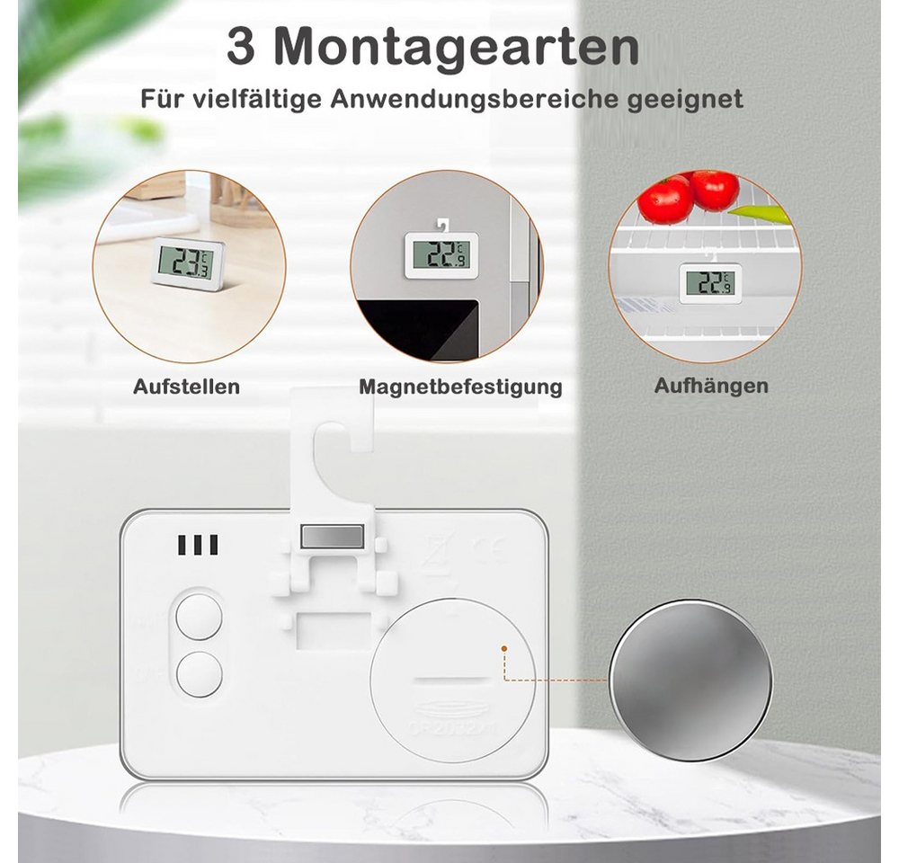 AFKSMILE Kühlschrankthermometer 2 Kühlschrankthermometer leicht lesbares digitales-Display Thermometer, Magnet- und Hakenaufhänge für Gefrierfach, Lagerung, Kühlschrank Bild 3