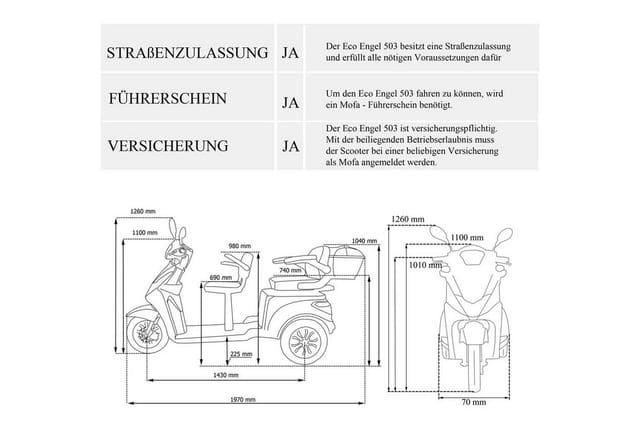 ECO ENGEL 503, Dreirad Roller Senioremobil 25 km/h, Schwarz