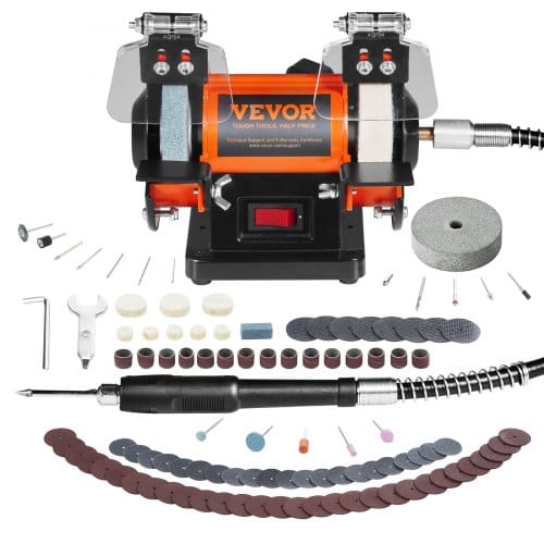 Vevor Doppelschleifer Doppelschleifmaschine 3590 Rpm 150 Mm, 50 W Profi Schleifmaschine Schleifbock Mit Spritzschutz Inkl. 3 Polierscheiben Gabelschlüssel 100 Stk.bohrer, Schleifgerät Doppelschleifer