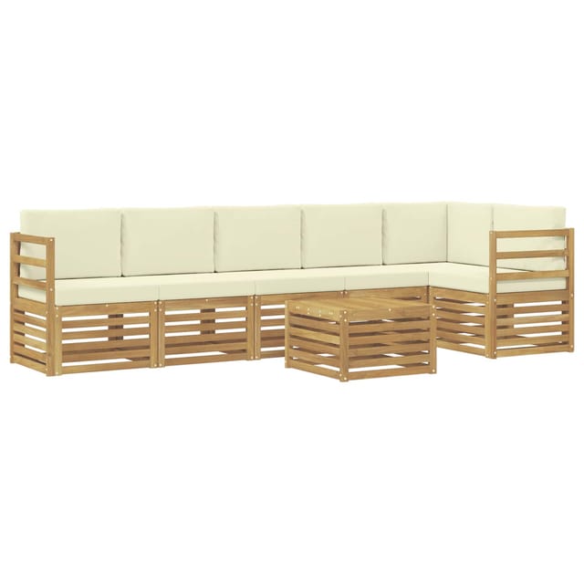 vidaXL Ecksofa Set mit Kissen 7 Stk Weiß und Creme Massivholz Akazie 3391935
