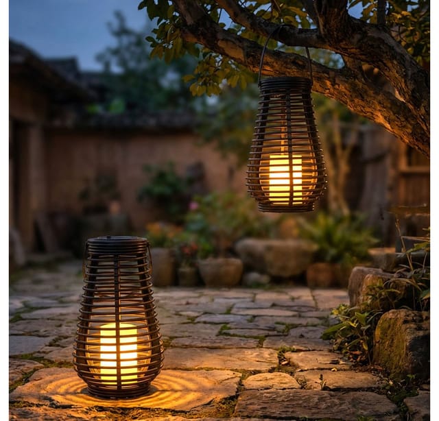 NOWA LED Solarleuchte, LED-Leuchtmittel fest verbaut, Solarlampe Gartendeko Laterne LED Feuereffekt Außenleuchte 2er Set