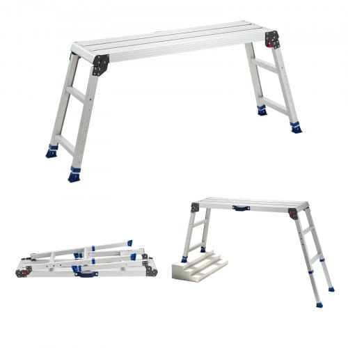 VEVOR Arbeitsplattform 1016x305mm, Klappbare Arbeitsbühne aus Alu mit 226,8kg Tragkraft, 584-876mm Höhenverstellbare Laufbühne mit Sicherheitsverriegelung, Tragbare Stufenleiter für Haus Werkstatt