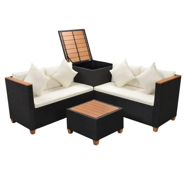 vidaXL 4-Tlg Garten-Lounge-Set mit Auflagen Poly Rattan Schwarz 43003