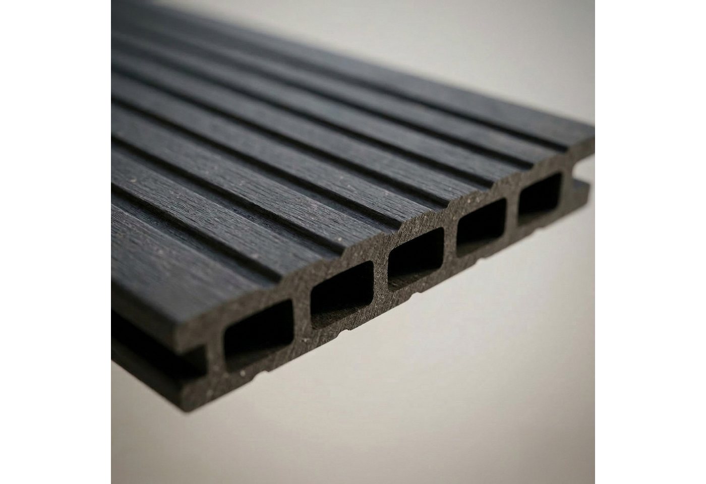 Woodstore24 WPC Terrassendiele 240 x 14,5 x 2 cm Hohlkammer Geriffelt Komplettset mit Clipsystem Anthrazit Muster 1