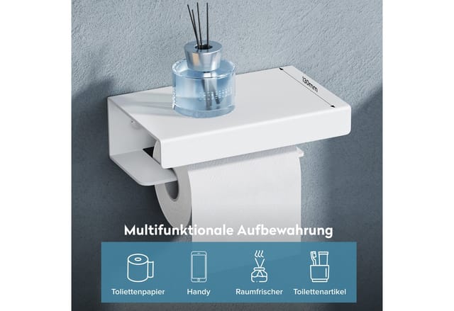 doporro Toilettenpapierhalter Klopapierhalter aus Aluminium mit Ablage L-förmigen Haken Lino-05, pulverbeschichtet, aus Aluminiumlegierung