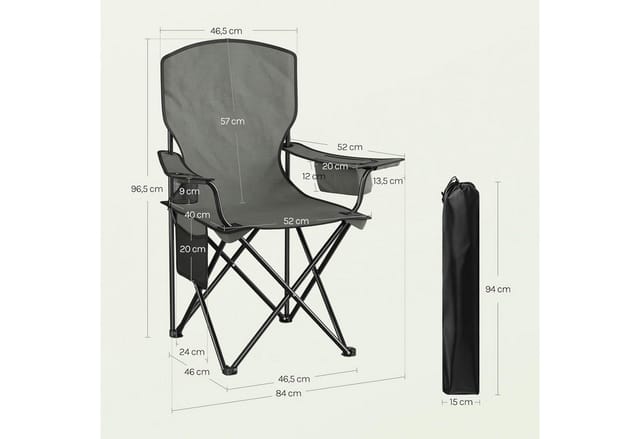 Woltu Campingstuhl (2 St), Klappbar, leicht, mit Hochlehne Kühltasche Getränkehalter Seitentasche