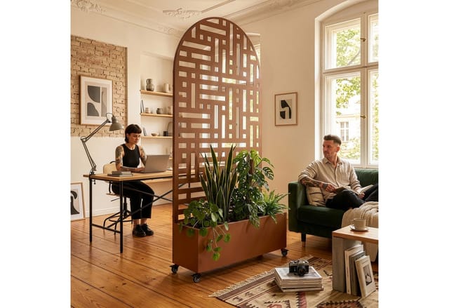 casa.pro Blumenkasten, mit Trennwand »Bernalda« rollbar Stahl 190x82x38 cm Braun