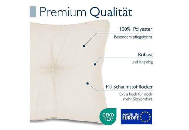 Beautissu Sitzkissen Lounge Kissen Set Outdoor Natur XLuna, 60x60cm, 60x40cm, Sitzkissen Gartenstuhl 10 cm dick Sitzpolster Auflagen für Gartenmöbel