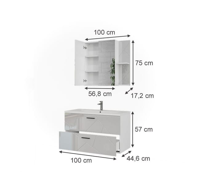 Vicco Badmöbel-Set Irma, Weiß/Weiß Hochglanz, 3 Teile, (3-St., 3er Set)