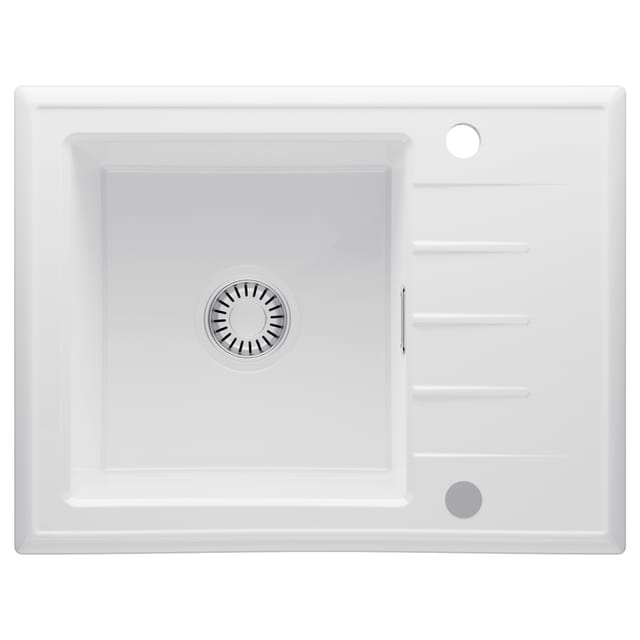 Cecipa Max Küchenspüle Keramik 60 X 46 Cm, Einzelbecken Mit Abtropffläche Inkl. Siphon Und Überlauf, Aufsatzspüle, Weiß Keramik Spülbecken