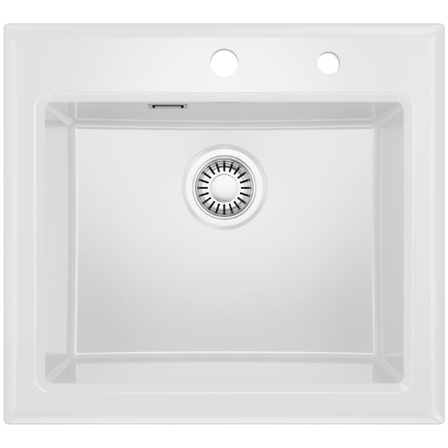 Cecipa Max Küchenspüle Keramik 55 X 50 Cm, Einzelbecken Mit Siphon Und Überlauf, 55 Cm Aufsatzspüle, Weiß Keramik Spülbecken