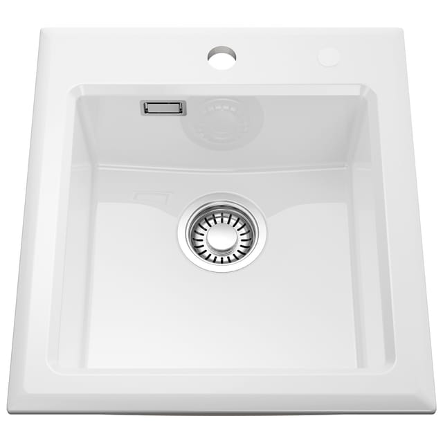 Cecipa Max Küchenspüle Keramik 45 X 50 Cm , Einzelbecken Mit Siphon Und Überlauf, 45 Cm Aufsatzspüle, Weiß Keramik Spülbecken