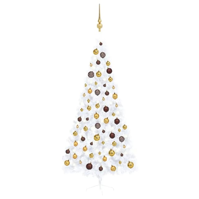 vidaXL Künstlicher Halber Weihnachtsbaum mit LEDs & Kugeln Weiß 210 cm Modell 1