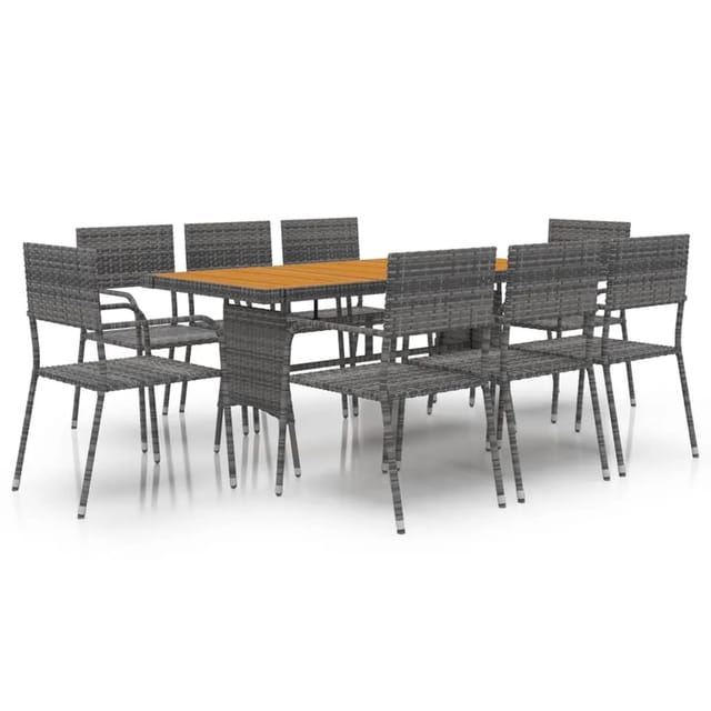 vidaXL 9-tlg Garten-Essgruppe Poly Rattan Grau Modell 12