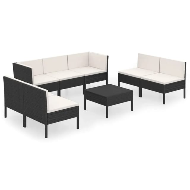 vidaXL 8-tlg Garten-Lounge-Set mit Auflagen Poly Rattan Schwarz Modell 34
