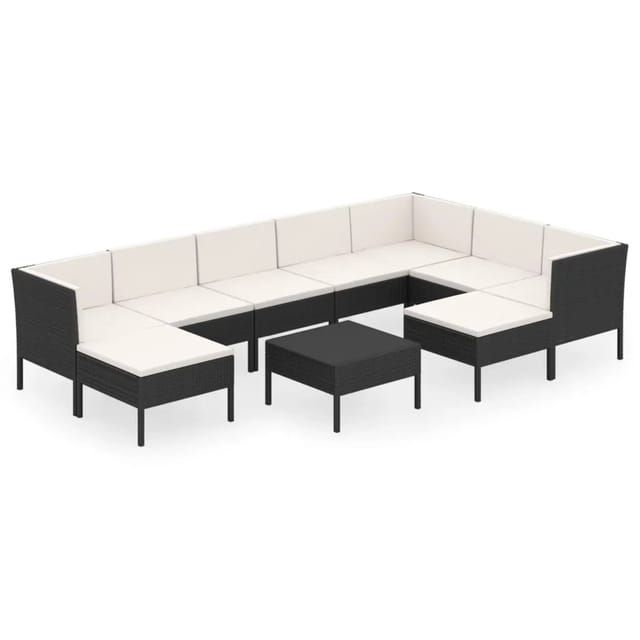 vidaXL 10-tlg Garten-Lounge-Set mit Auflagen Poly Rattan Schwarz Modell 23