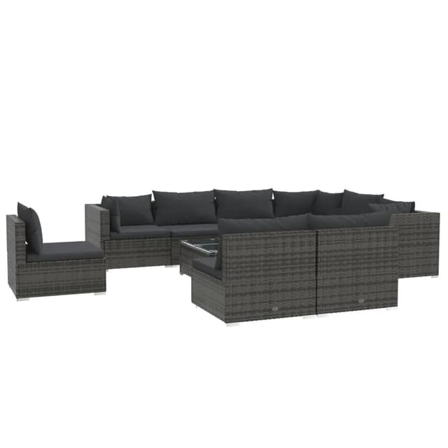 vidaXL 10-Tlg Garten-Lounge-Set mit Kissen Poly Rattan Grau 3102589