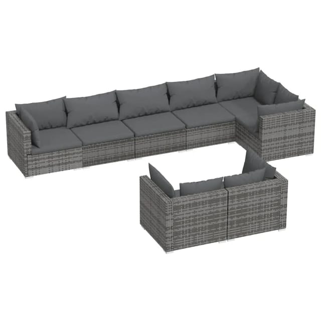 vidaXL 8-Tlg Garten-Lounge-Set mit Kissen Grau Poly Rattan 3102485