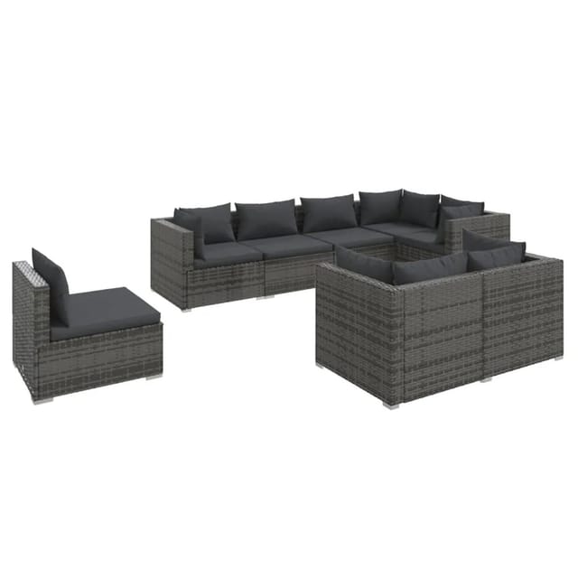 vidaXL 8-Tlg Garten-Lounge-Set mit Kissen Poly Rattan Grau 3102613