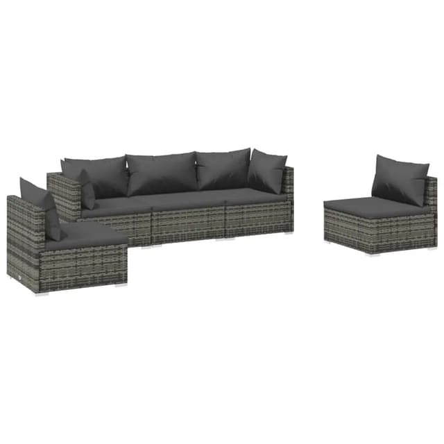 vidaXL 5-Tlg Garten-Lounge-Set mit Kissen Poly Rattan Grau 3102189
