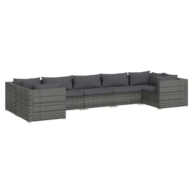 vidaXL 7-Tlg Garten-Lounge-Set mit Kissen Poly Rattan Grau 3101957