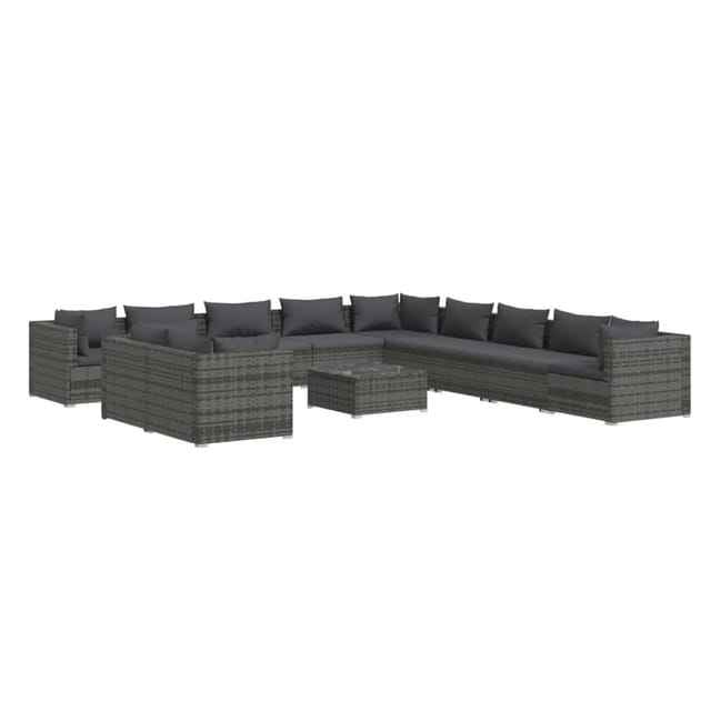 vidaXL 12-Tlg Garten-Lounge-Set mit Kissen Grau Poly Rattan 3102541