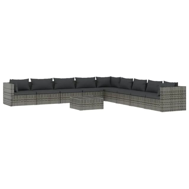 vidaXL 10-Tlg Garten-Lounge-Set mit Kissen Poly Rattan Grau 3101797
