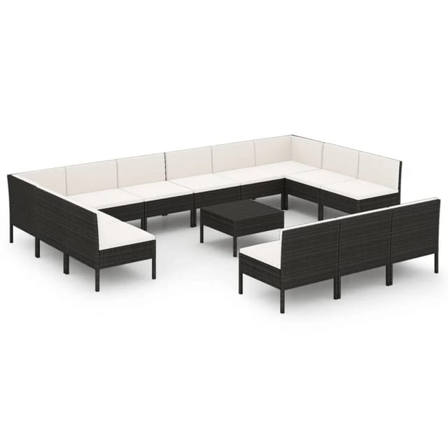 vidaXL 14-Tlg Garten-Lounge-Set mit Auflagen Poly Rattan Schwarz 3094616
