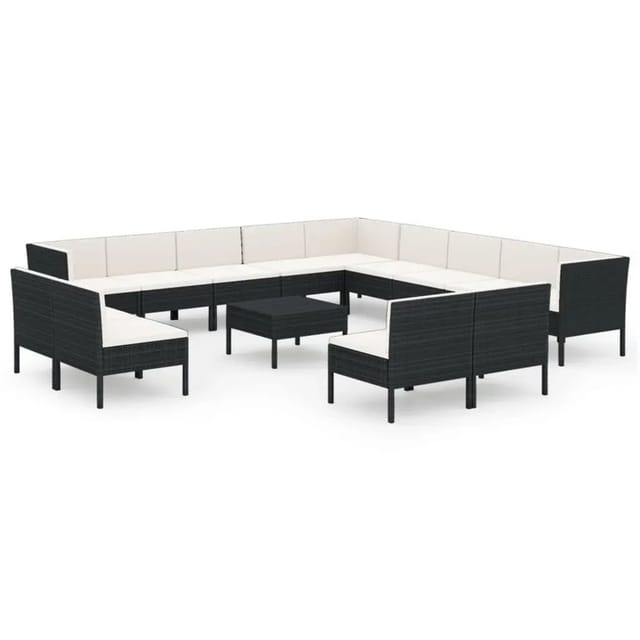 vidaXL 14-Tlg Garten-Lounge-Set mit Auflagen Poly Rattan Schwarz 3094488