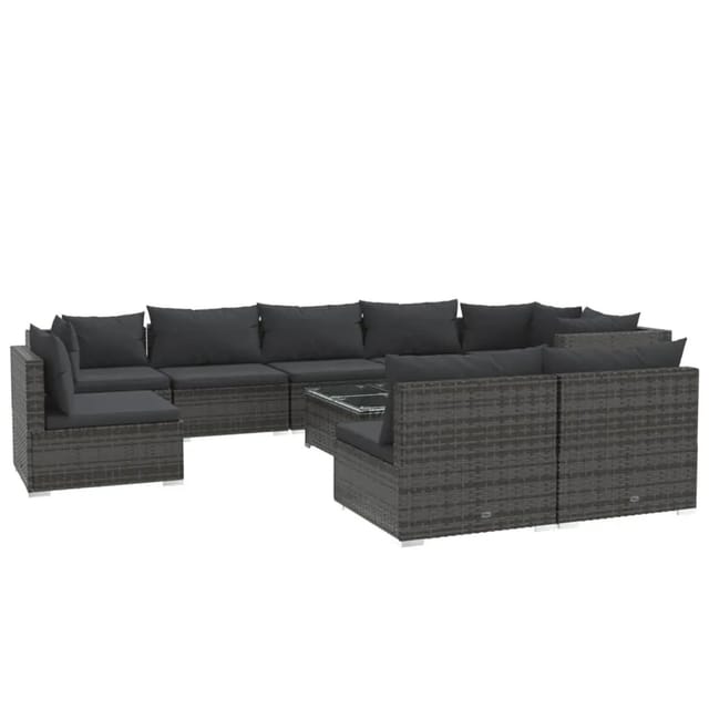 vidaXL 10-Tlg Garten-Lounge-Set mit Kissen Poly Rattan Grau 3102573