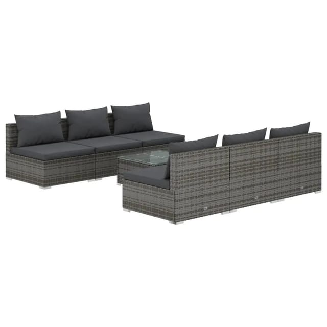 vidaXL 7-Tlg Garten-Lounge-Set mit Kissen Poly Rattan Grau 3101461