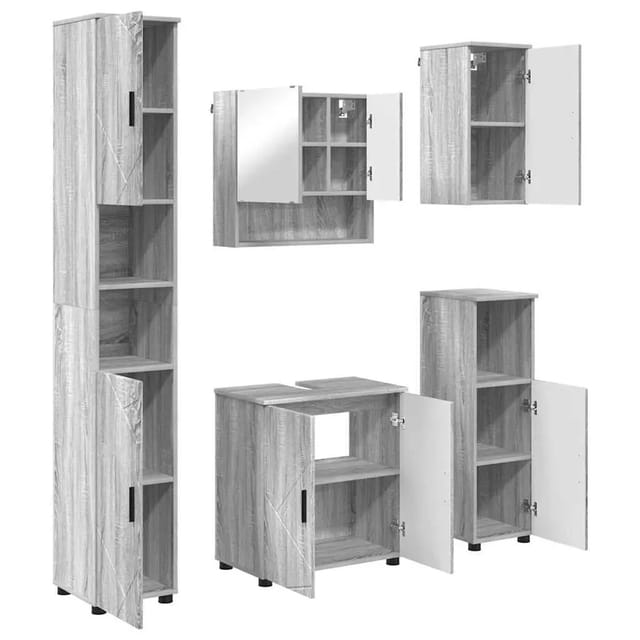 vidaXL Badezimmermöbel-Set 5-Tlg Grau Sonoma Holzwerkstoff & Metall 3392989